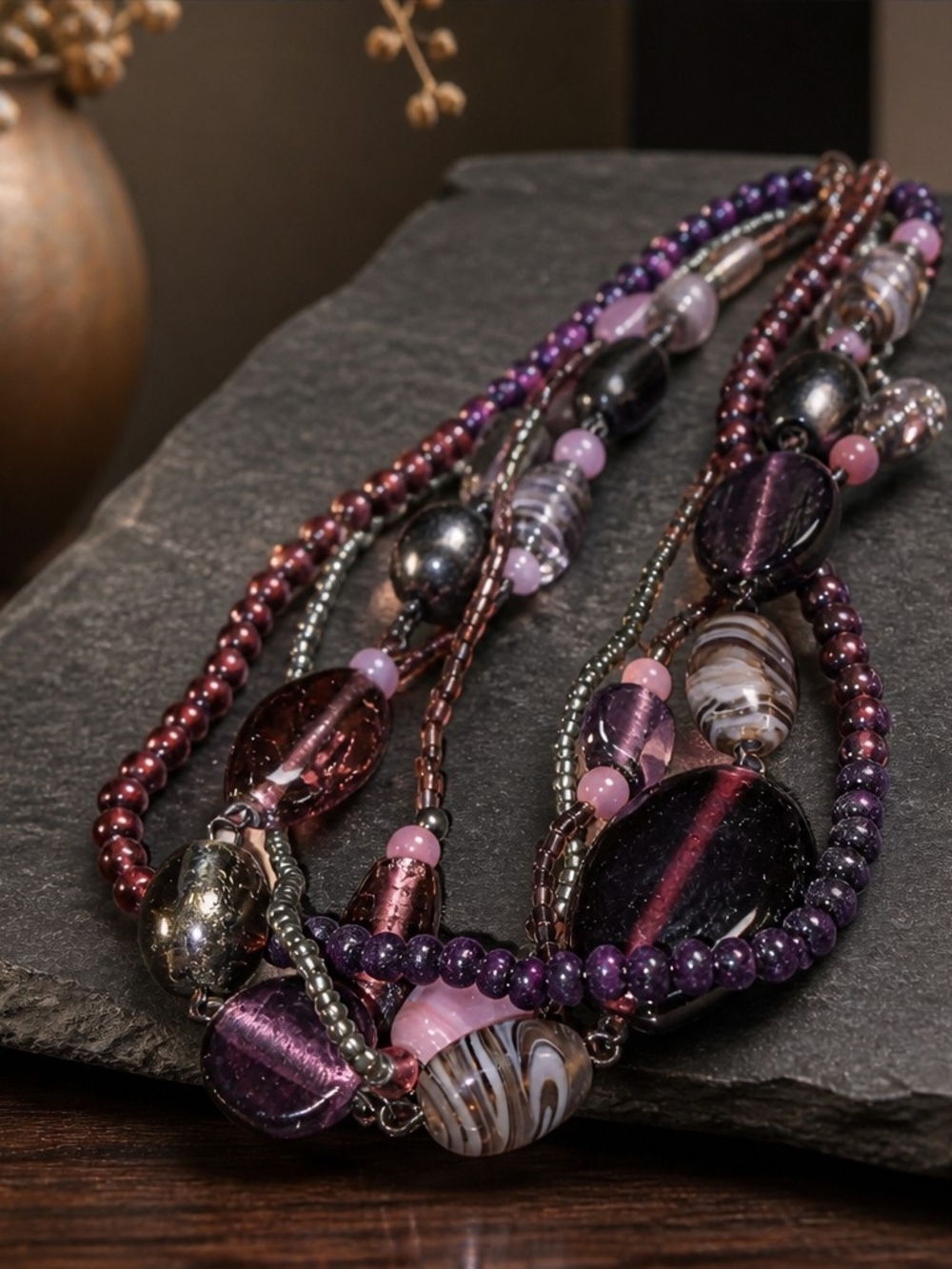COOKIE LEE BEADED NECKLACE PURPLE BEADS Black - Picture 3 of 3